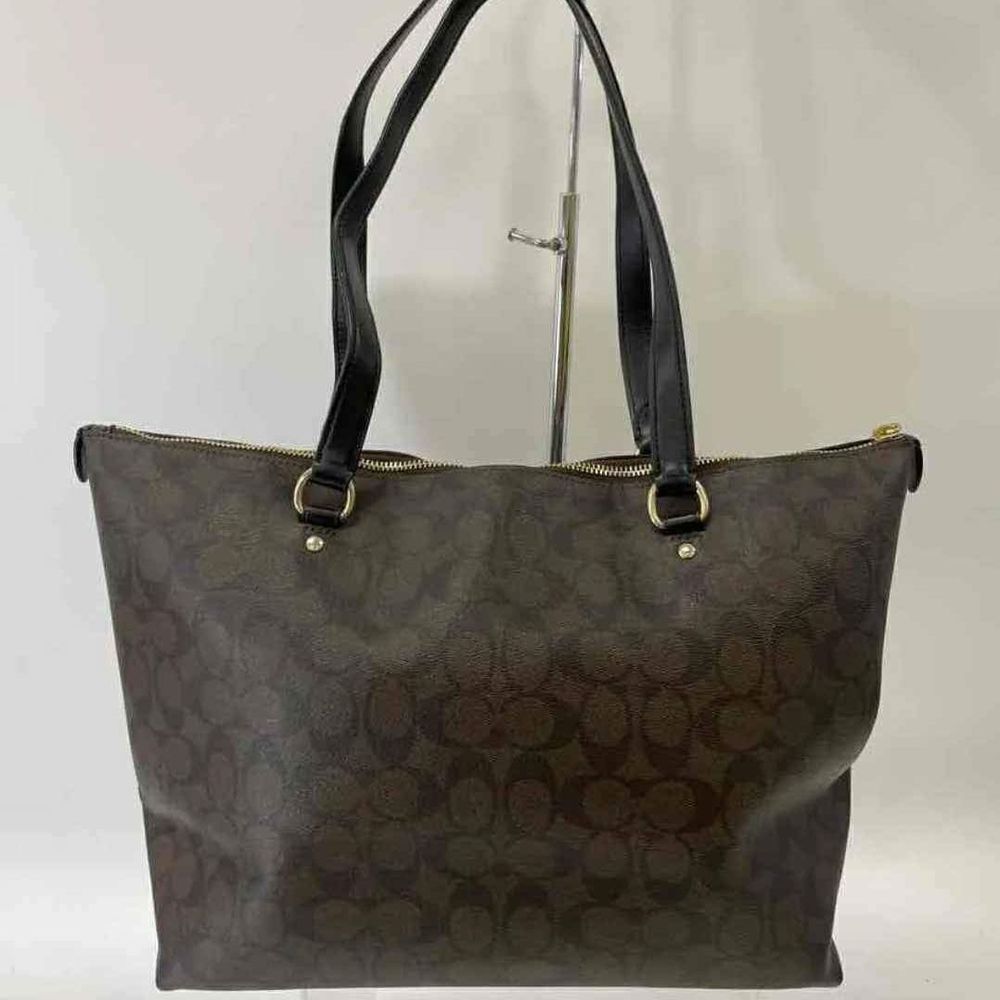 COACH Brown Black Monogram Designer Handbag Purse Tote Bag - Picture 2 of 7